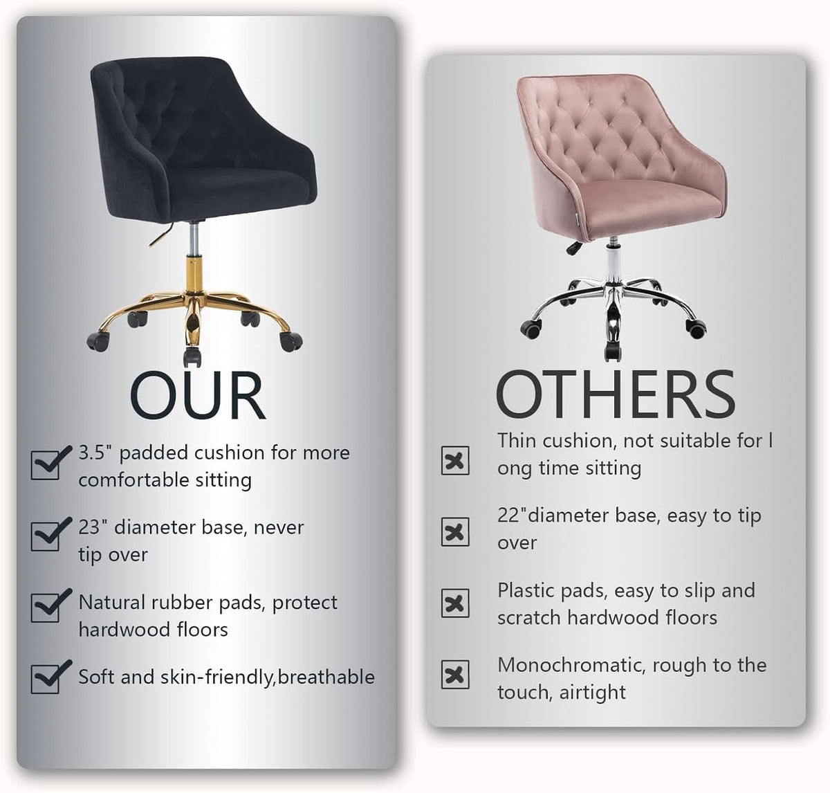 Black Velvet Office Chair 360 Swivel For Home Office