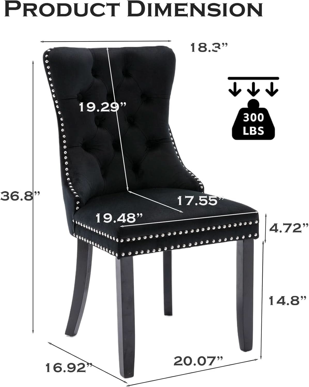 Black Velvet Tufted Dining Chairs With Nailhead Trim Set of 2