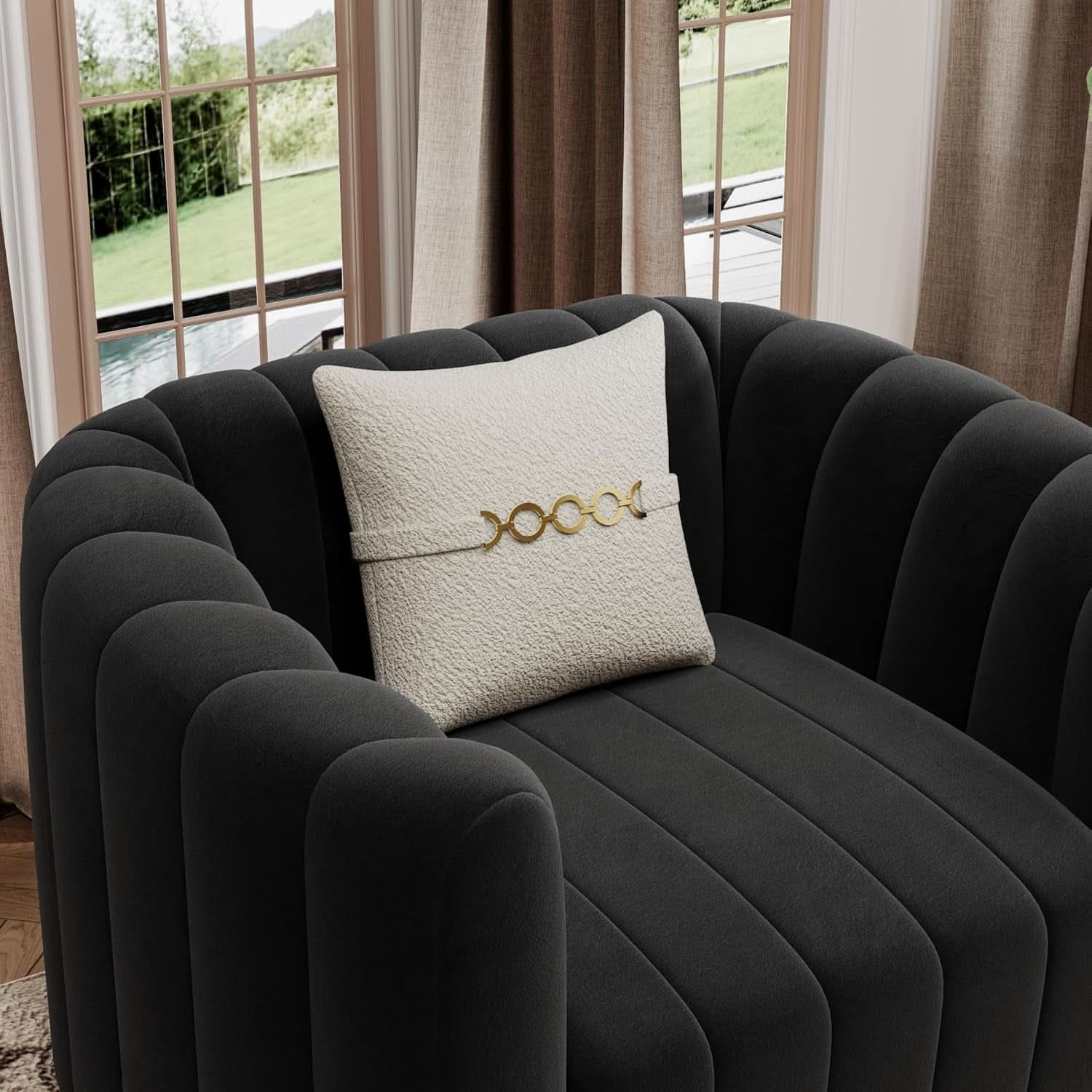 Black Velvet Tufted Sofa Set 3 Piece With Gold Metal Legs