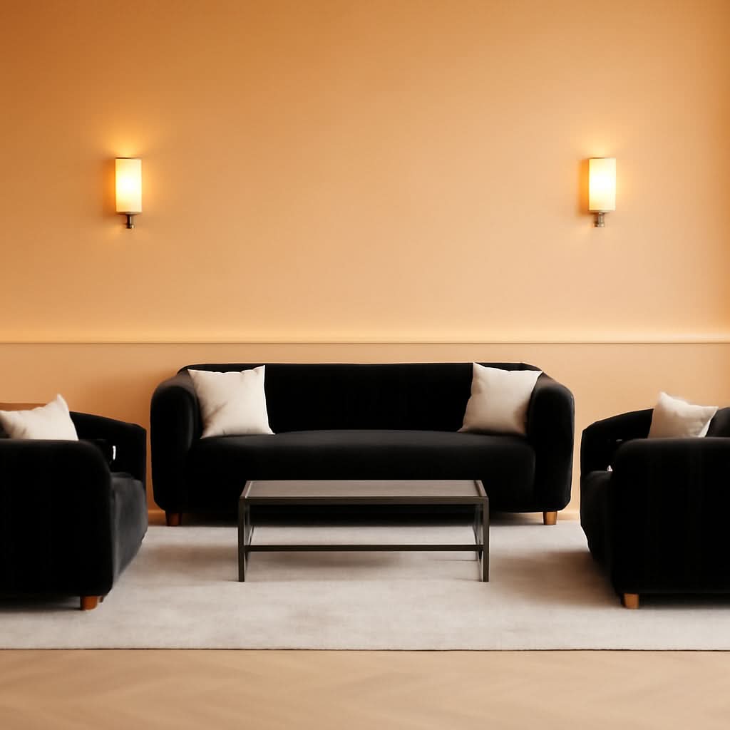 Black Velvet Tufted Sofa Set 3 Piece With Gold Metal Legs