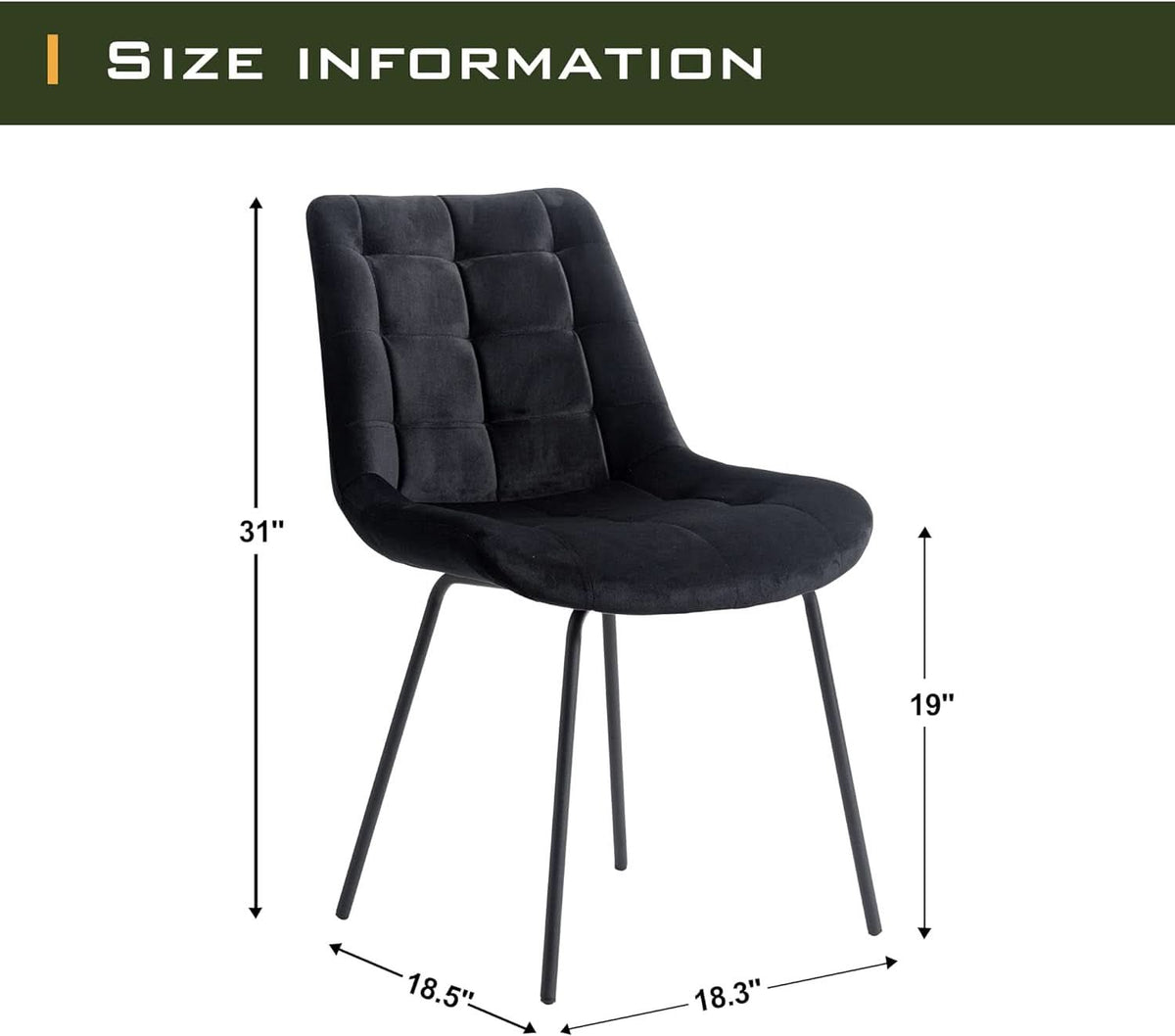 Black Velvet Upholstered Dining Chair Set Of 2 Kitchen