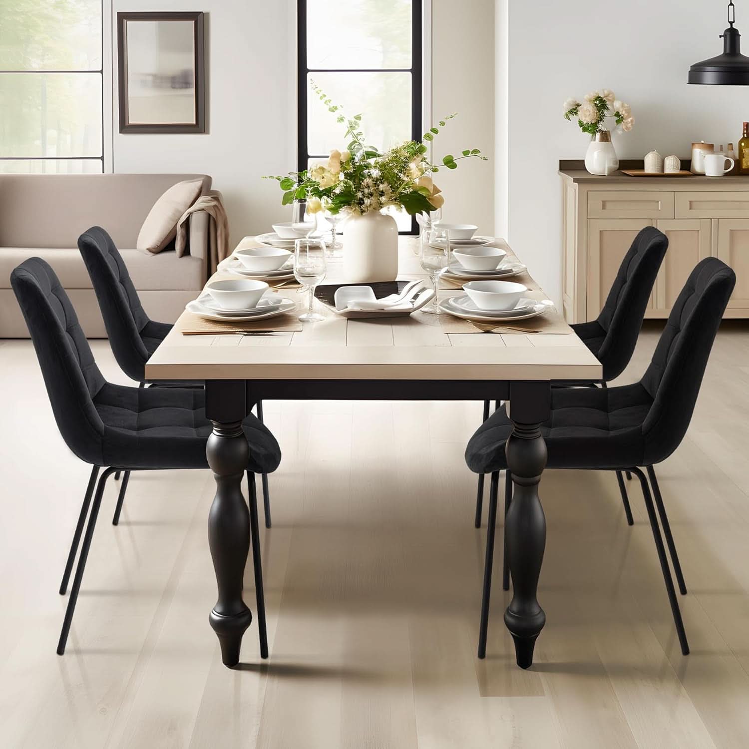 Black Velvet Upholstered Dining Chair Set Of 2 Kitchen