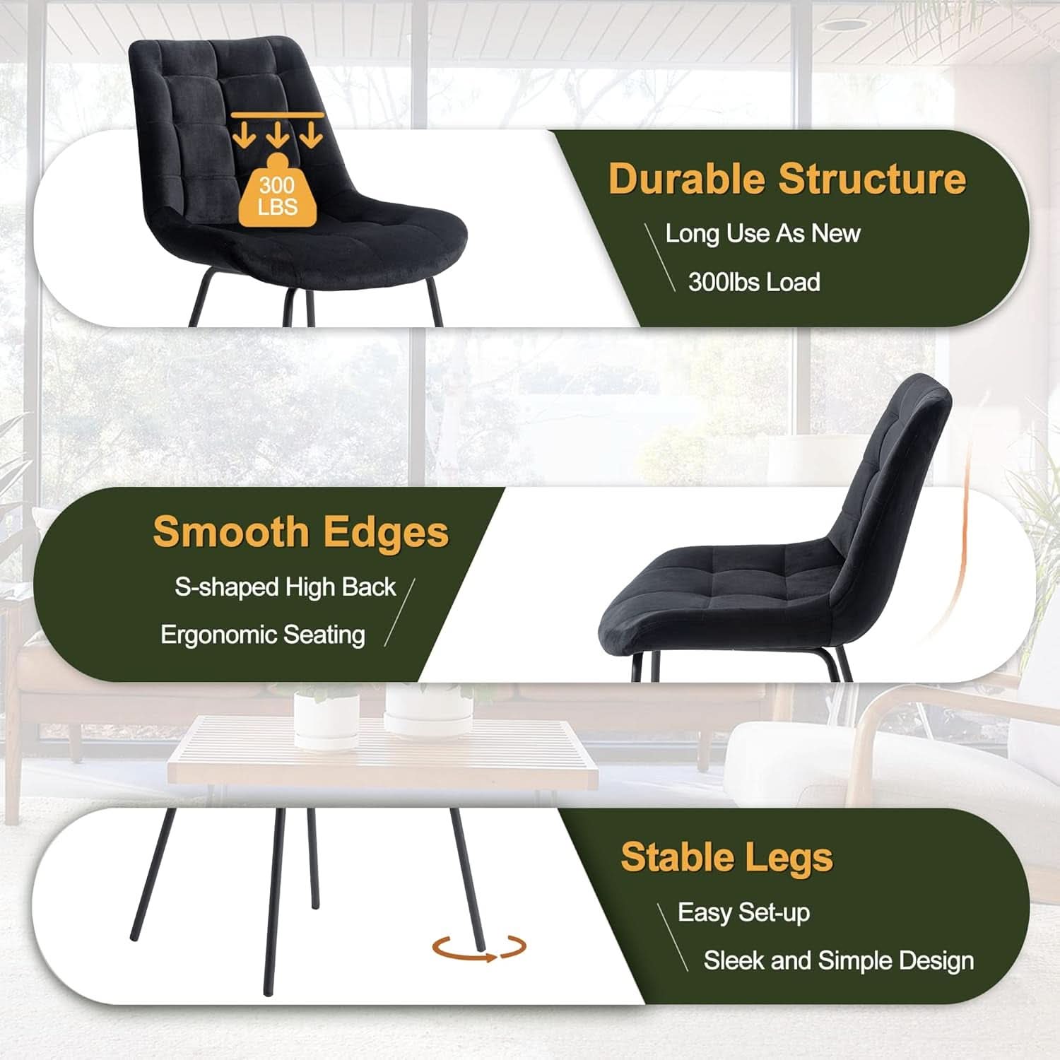 Black Velvet Upholstered Dining Chair Set Of 2 Kitchen