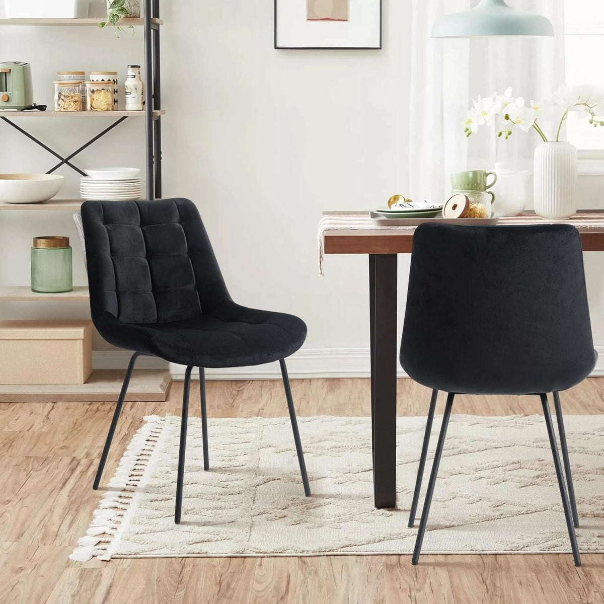 Black Velvet Upholstered Dining Chair Set Of 2 Kitchen
