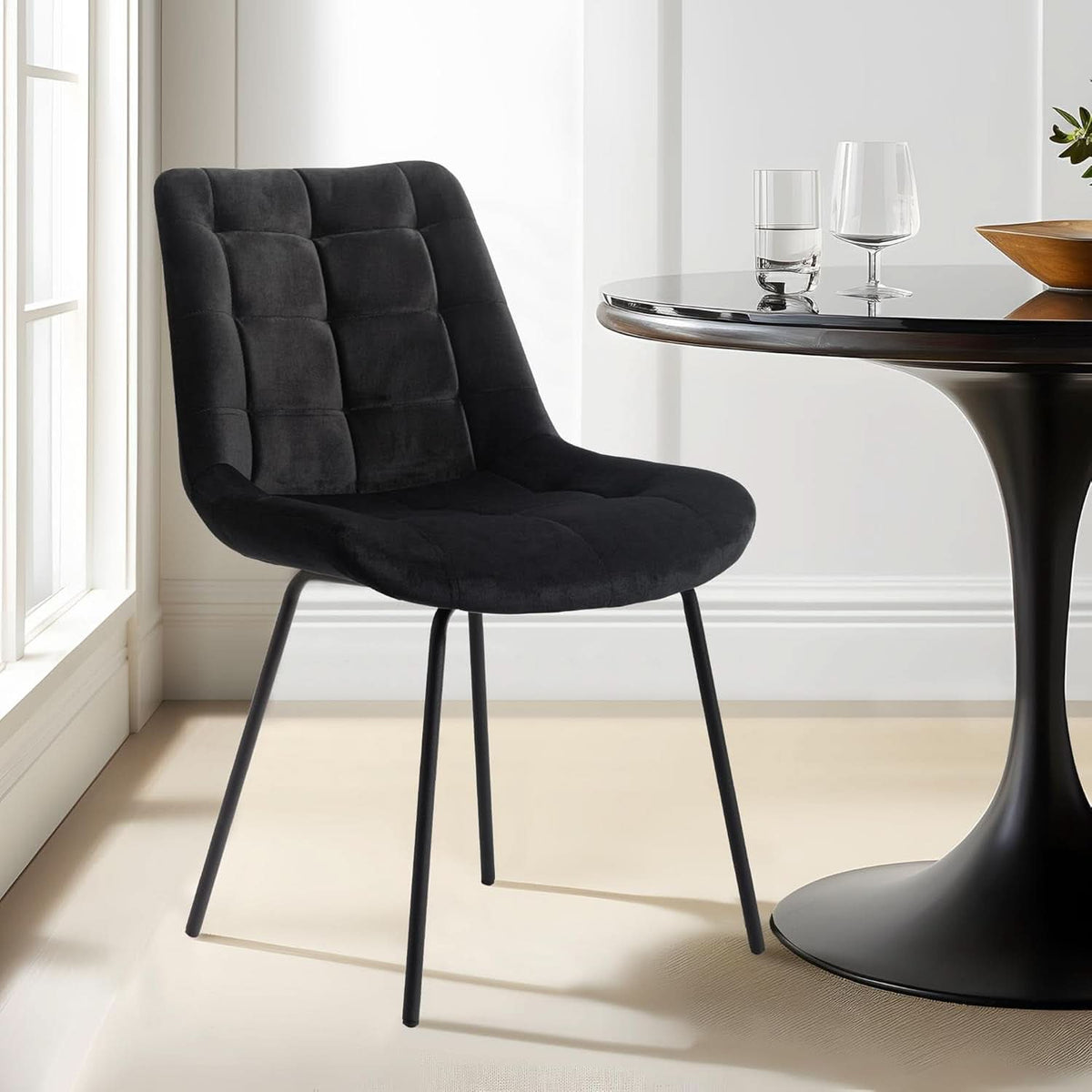 Black Velvet Upholstered Dining Chair Set Of 2 Kitchen