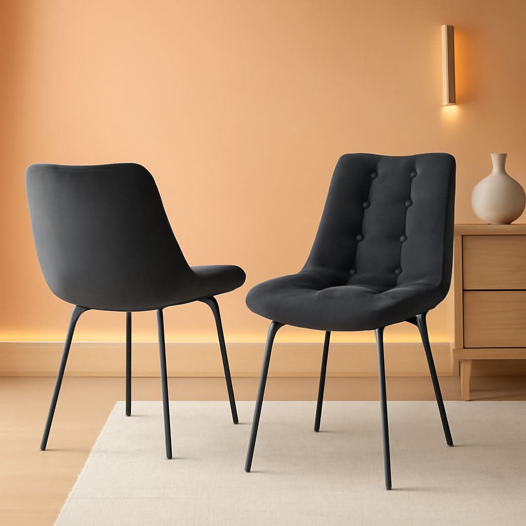 Black Velvet Upholstered Dining Chair Set Of 2 Kitchen