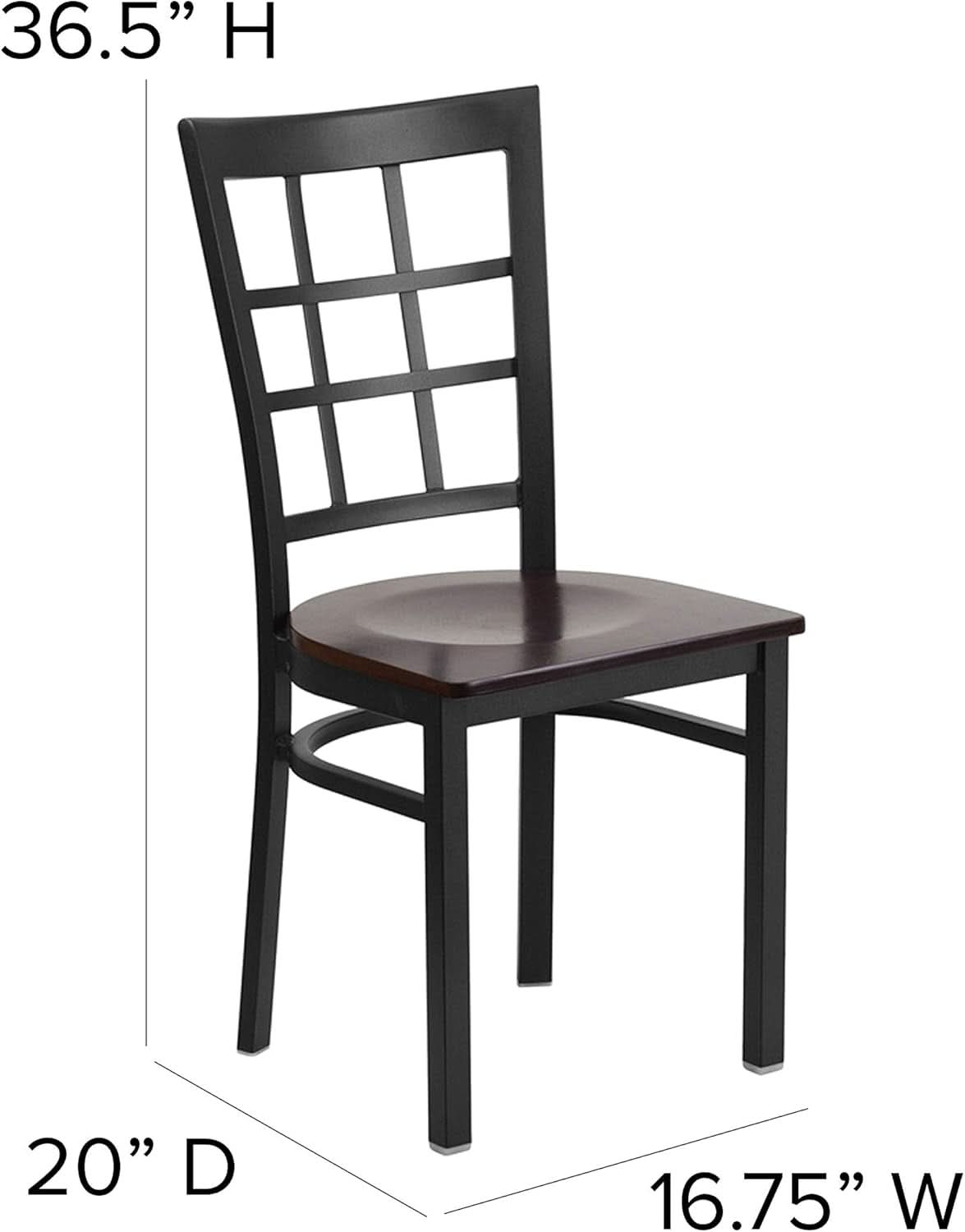 Black Window Back Metal Dining Chair With Walnut Wood Seat