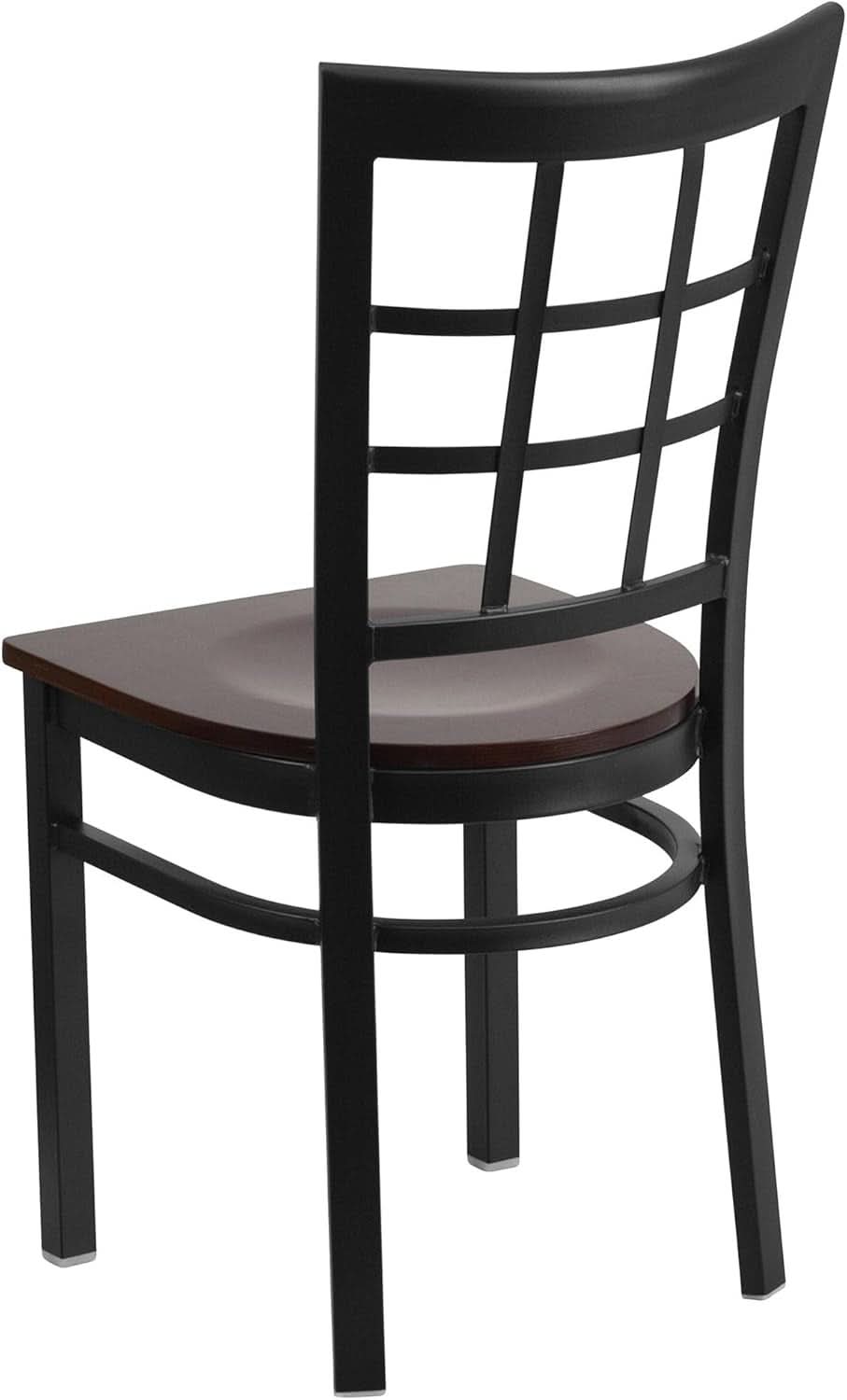 Black Window Back Metal Dining Chair With Walnut Wood Seat