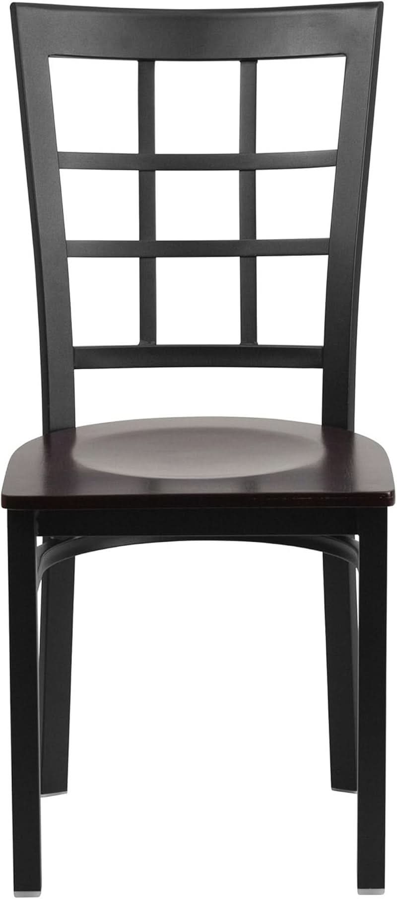 Black Window Back Metal Dining Chair With Walnut Wood Seat