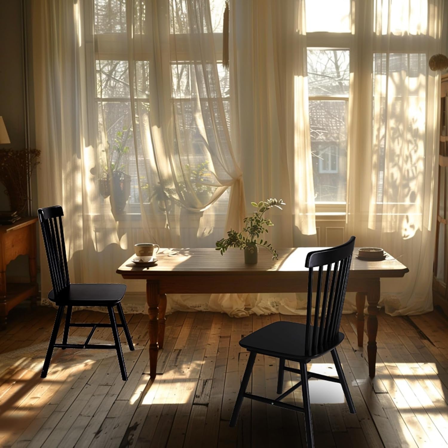 Black Windsor Dining Chairs Set of 2 With Spindle Back