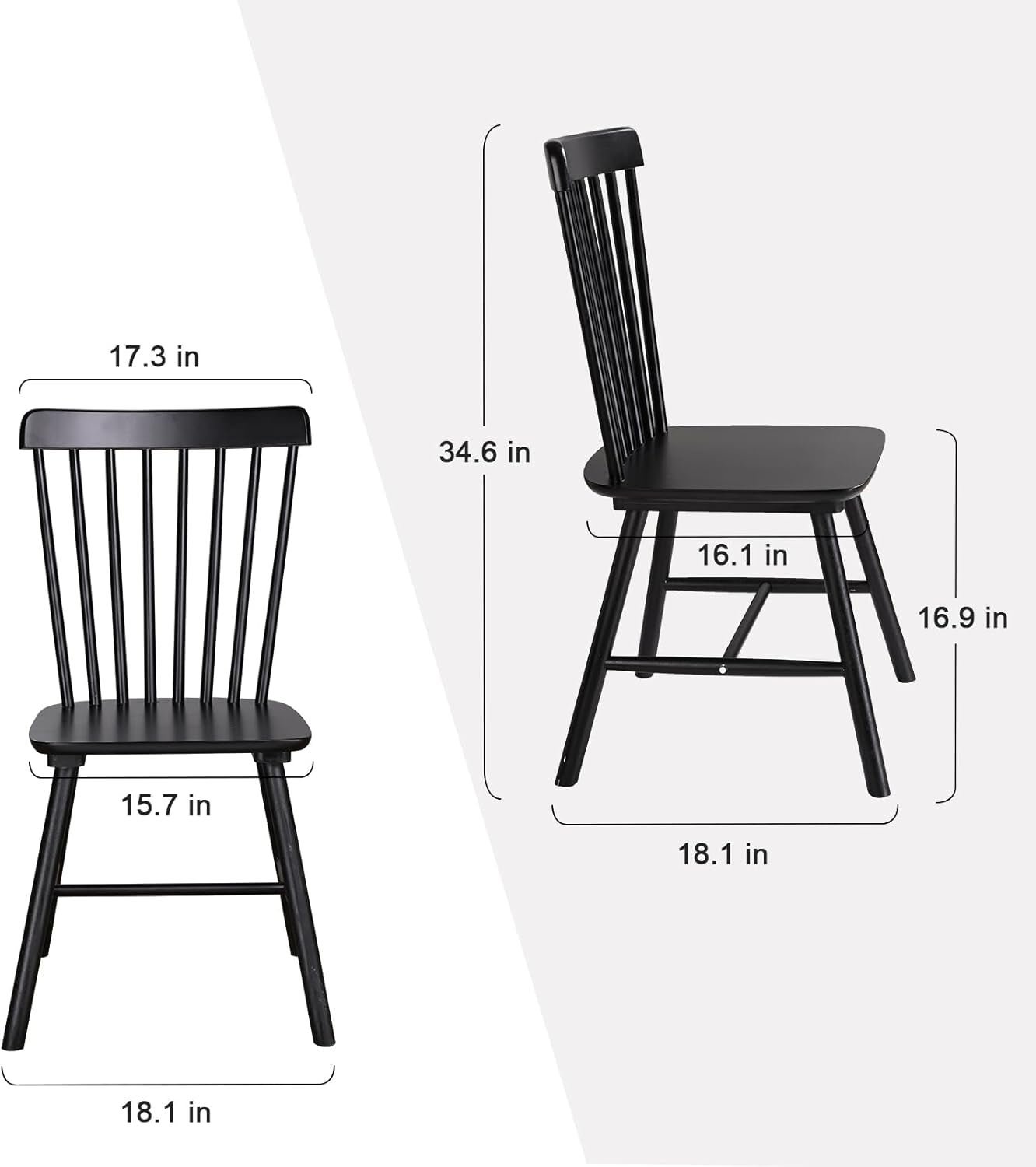 Black Windsor Dining Chairs Set of 2 With Spindle Back