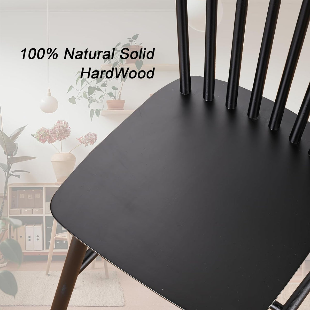 Black Windsor Dining Chairs Set of 2 With Spindle Back