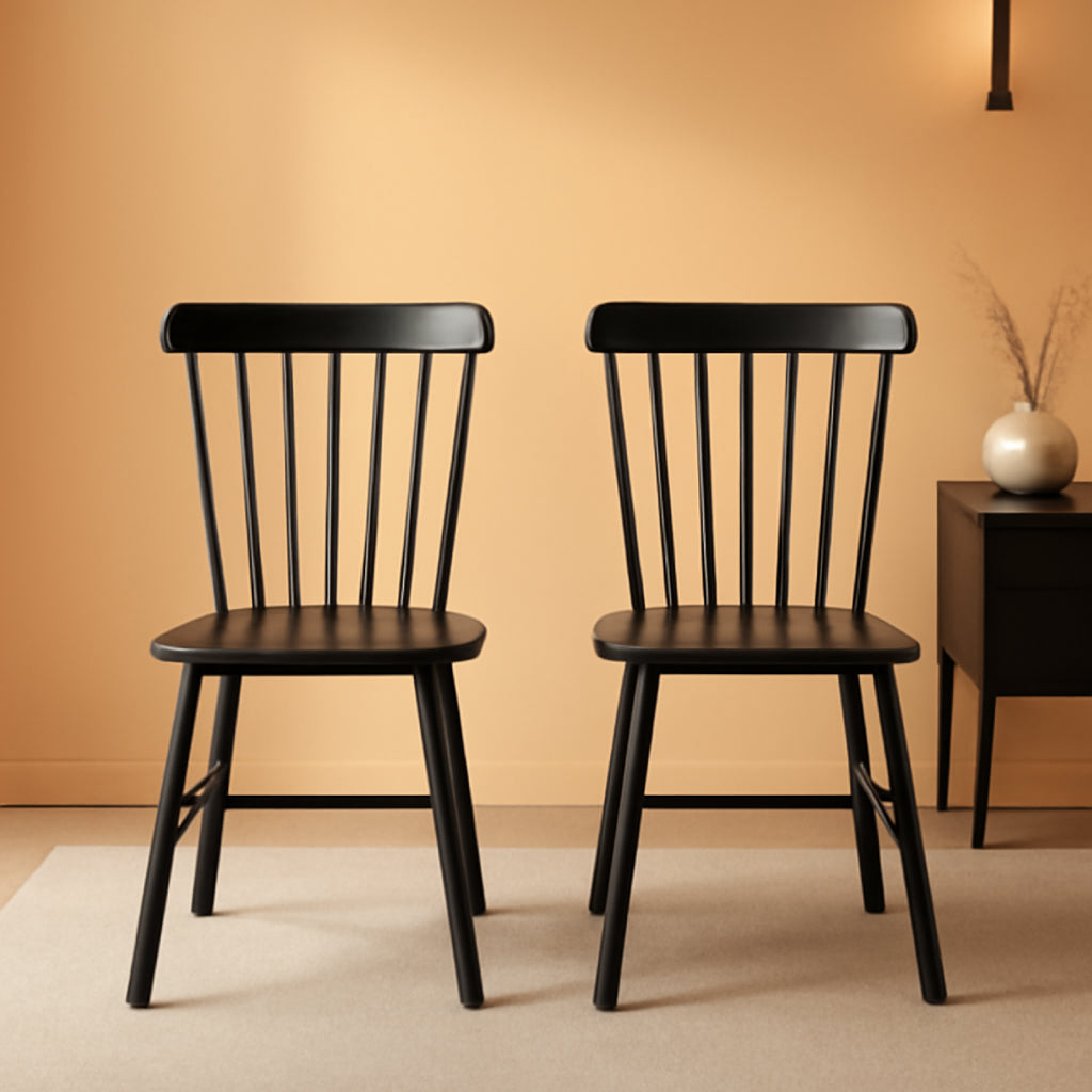 Black Windsor Dining Chairs Set of 2 With Spindle Back