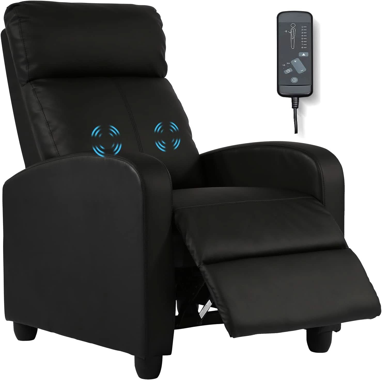 Black Wingback Recliner With Massage Therapy Living Room