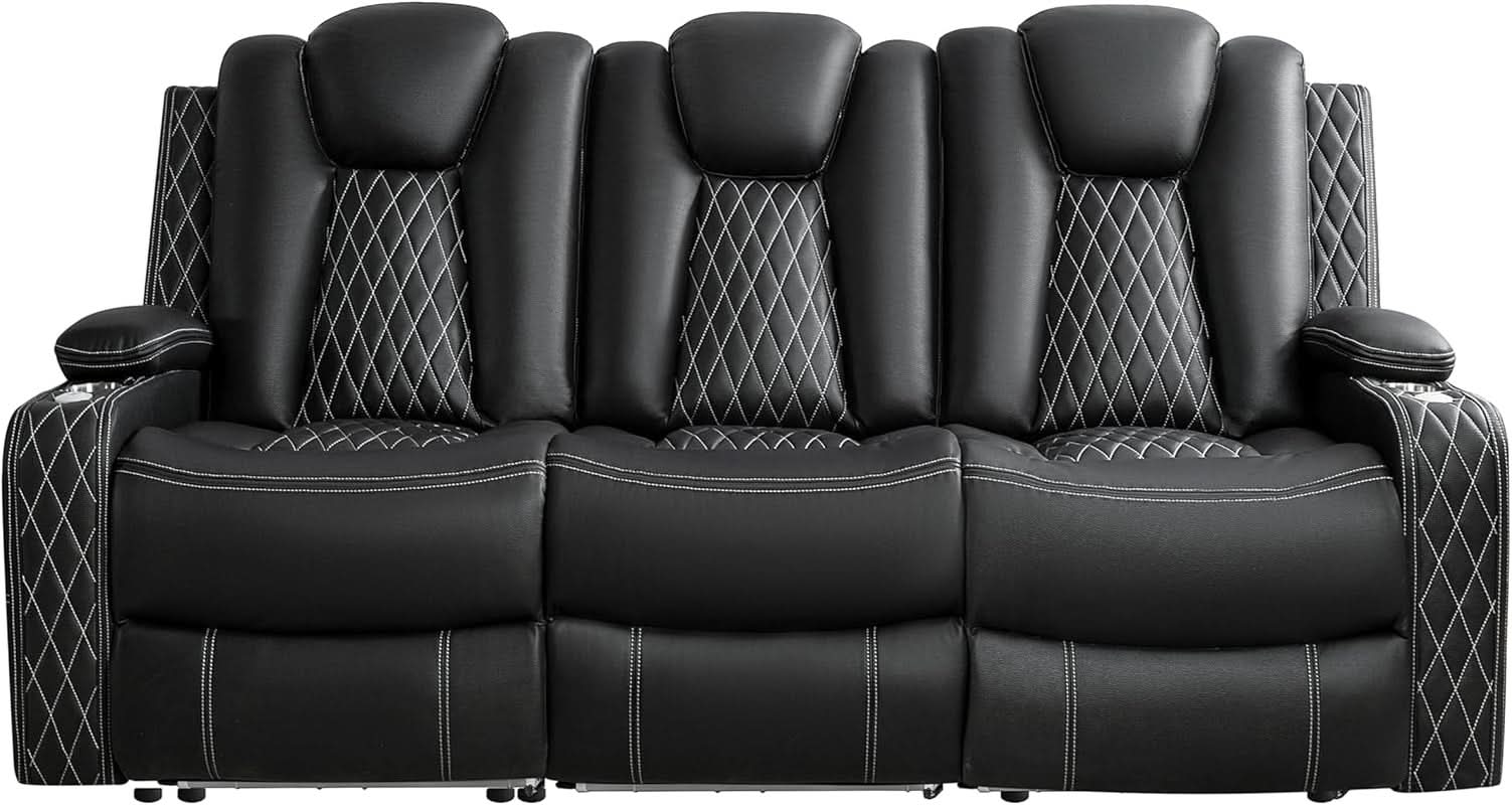 Black Wireless Charging Power Recliner Sofa With USB Ports