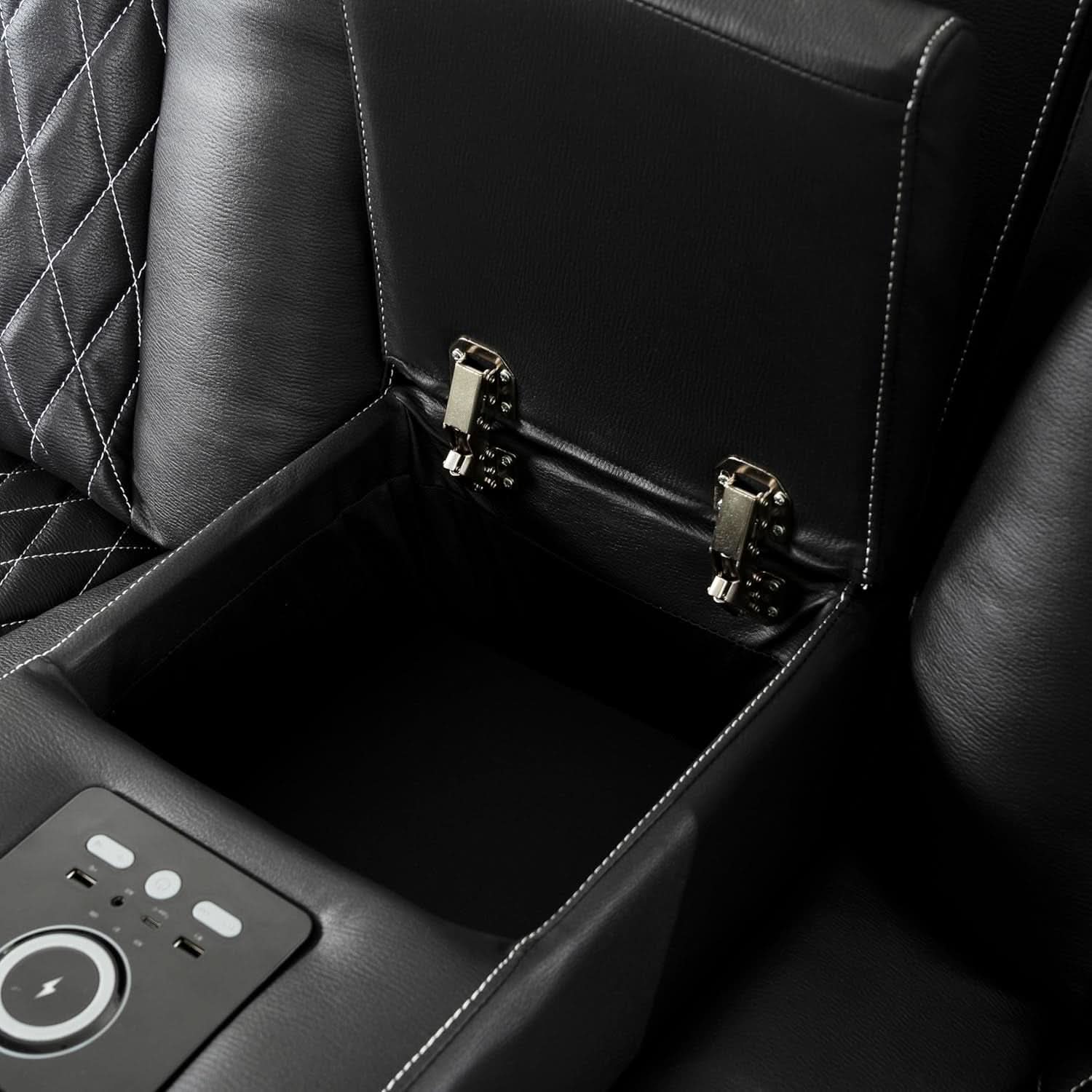 Black Wireless Charging Power Recliner Sofa With USB Ports