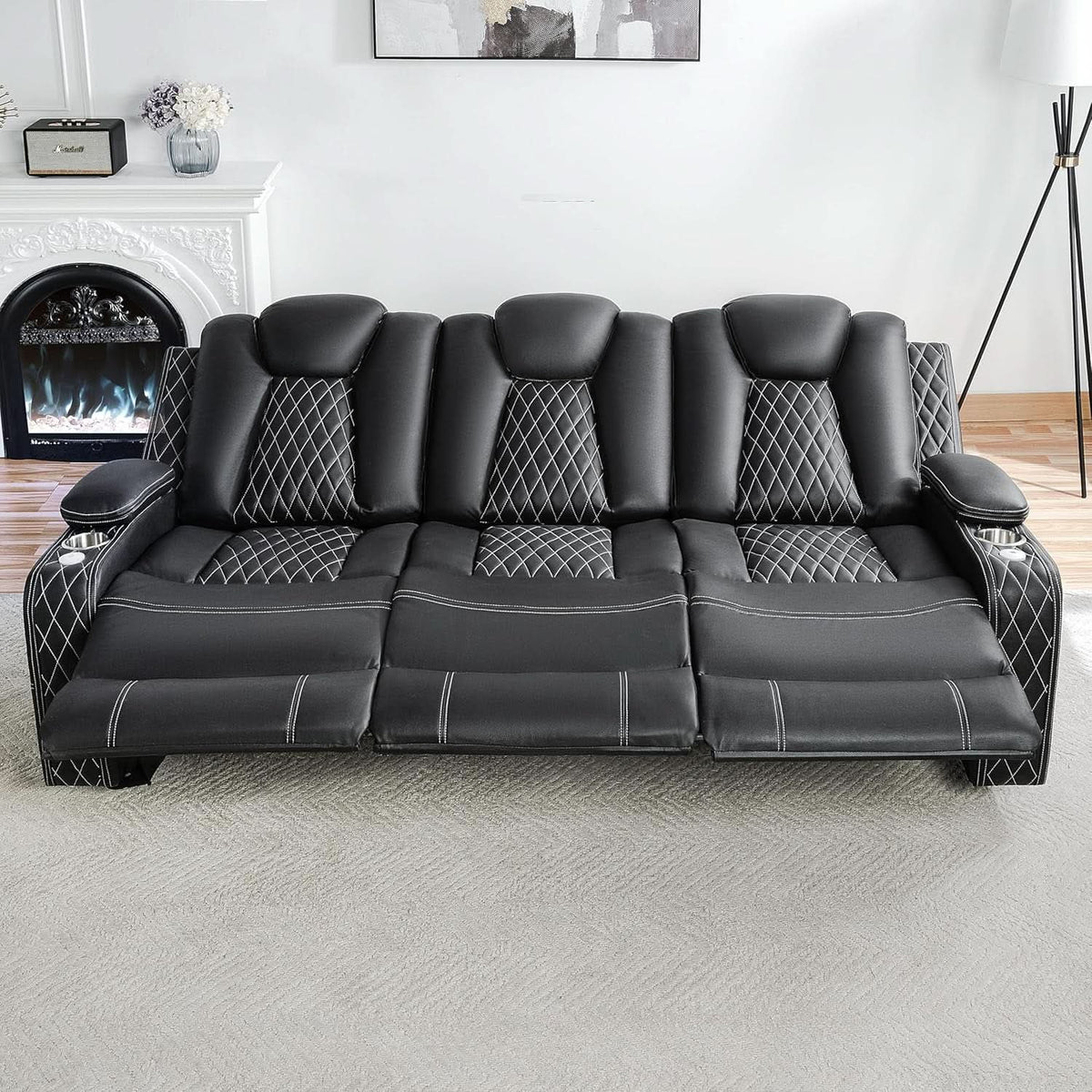 Black Wireless Charging Power Recliner Sofa With USB Ports