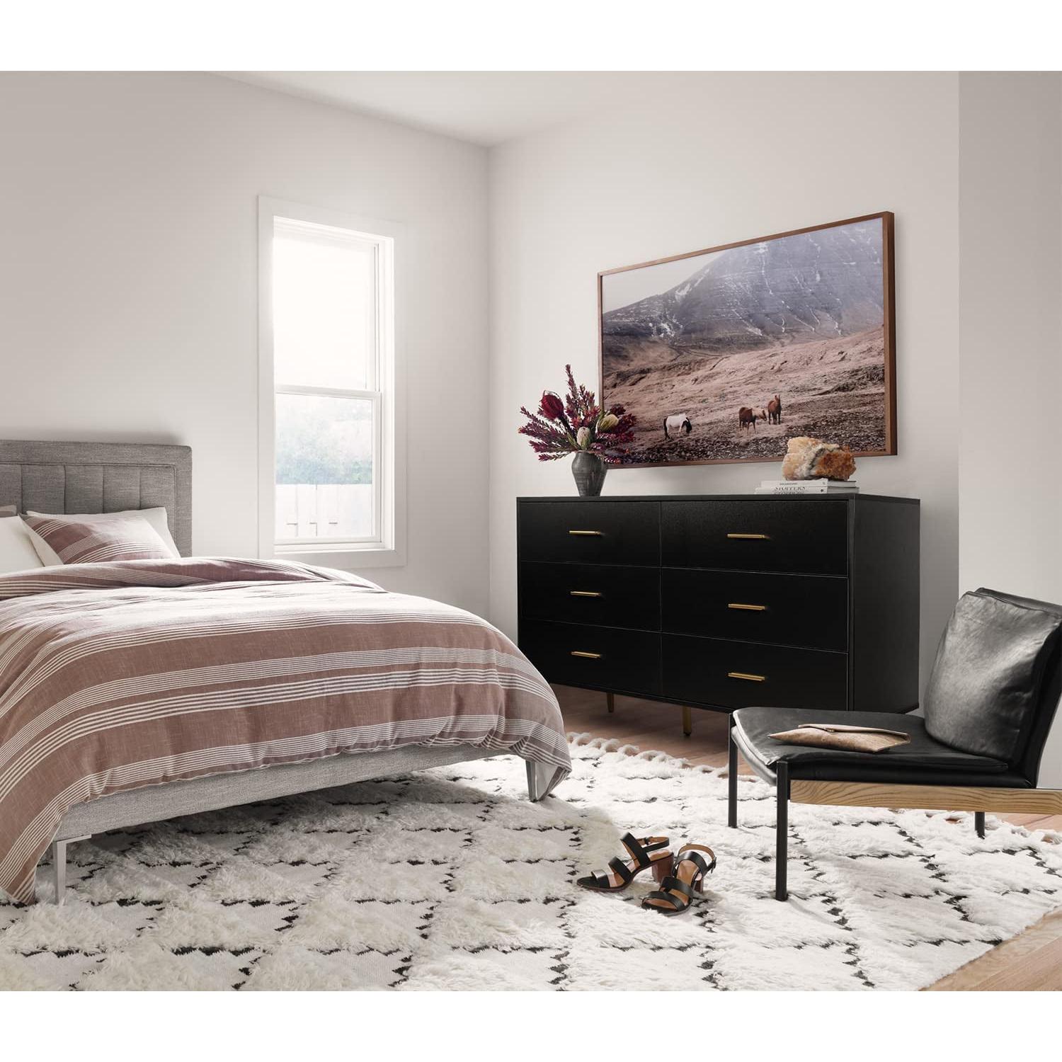 Black Wood Dresser With Six Drawers For Bedroom Storage
