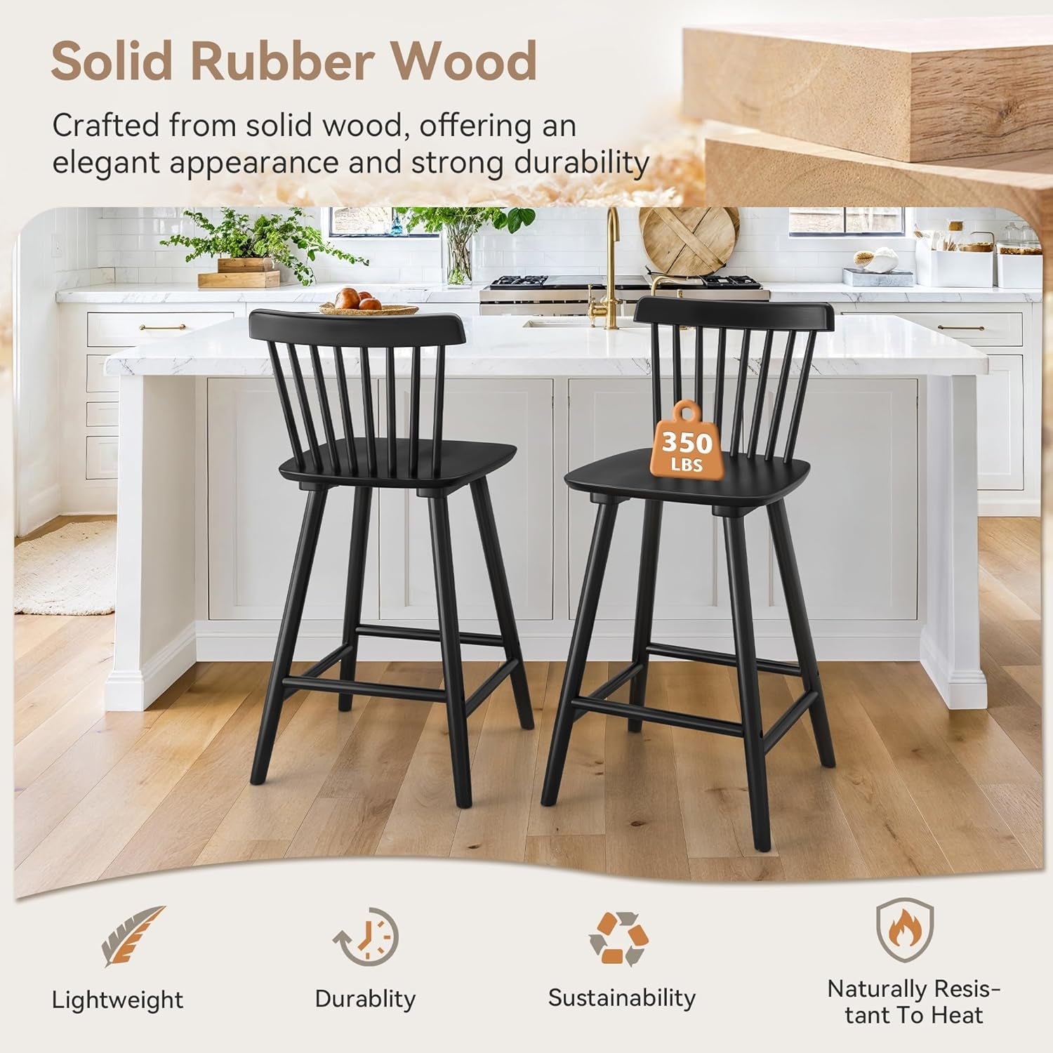 Black Wooden Bar Stools Set Of 3 24 Inch Counter Height