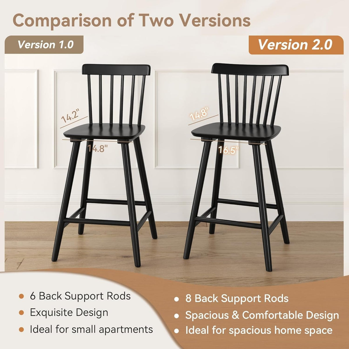 Black Wooden Bar Stools Set Of 3 24 Inch Counter Height
