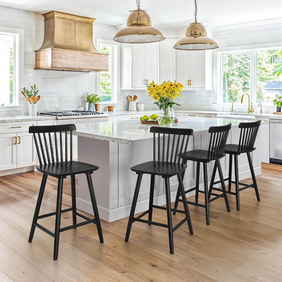 Black Wooden Bar Stools Set Of 3 24 Inch Counter Height