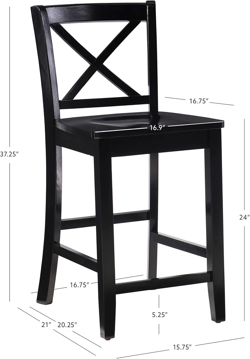 Black X Back Counter Stool 16W 37H Rubberwood Bar Stool