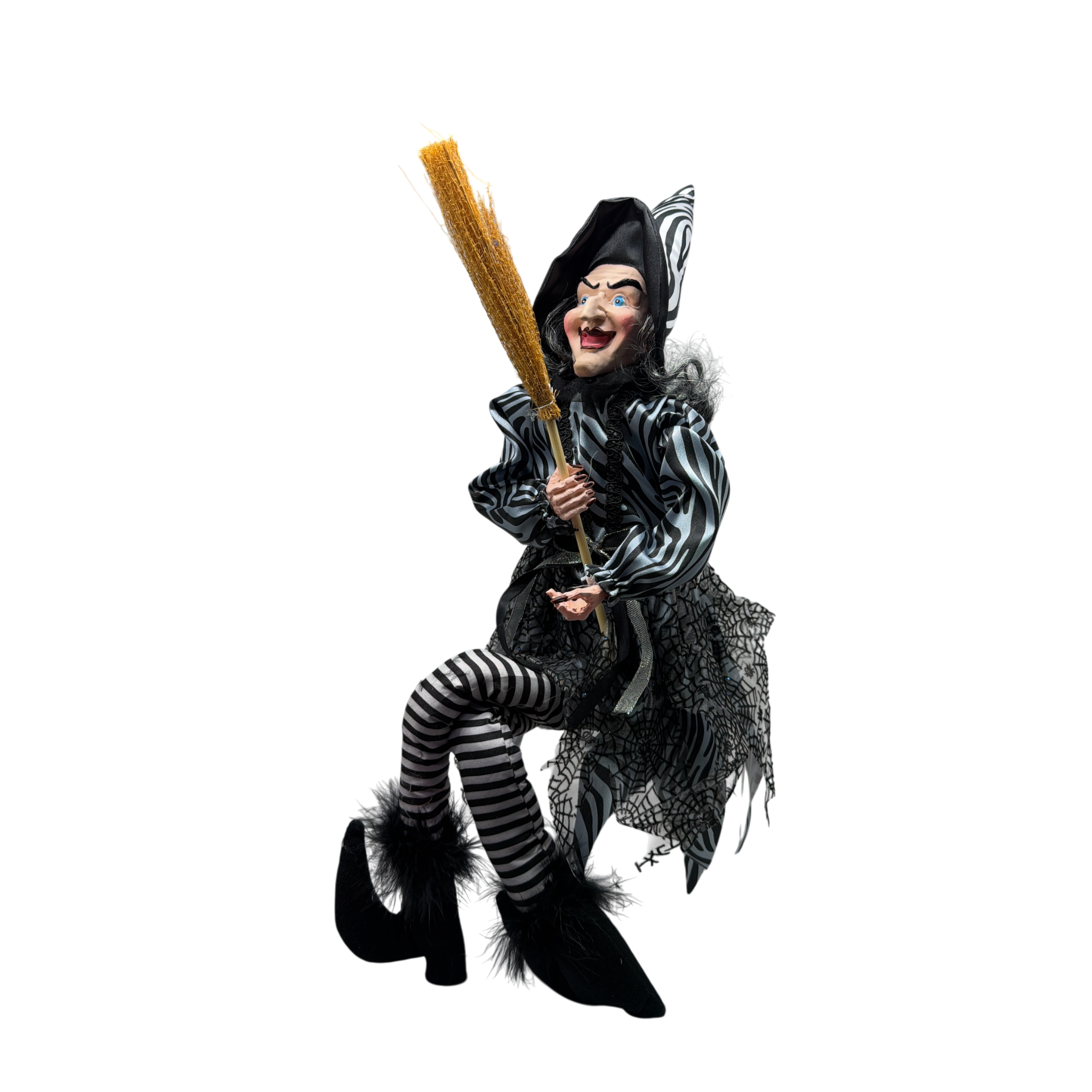 Black and White Fabric Sitting Halloween Witch
