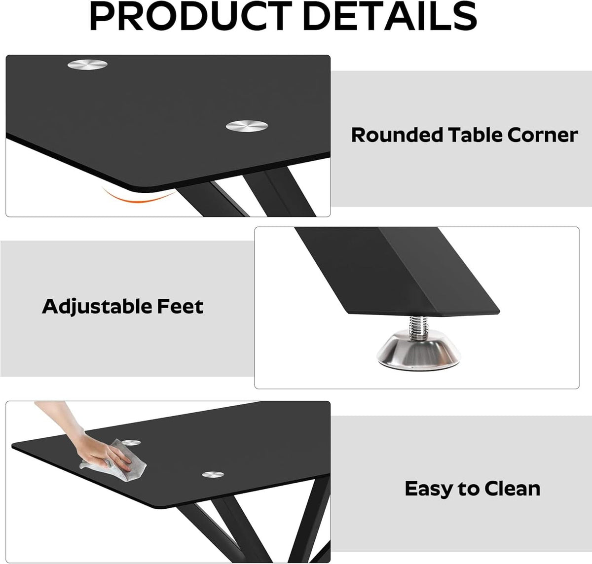 BlackGlassDiningSetForFourTuftedChairsWithNonSlipFeet