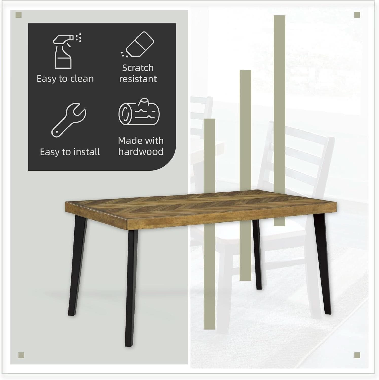 Blondon 60 Inch Solid Wood Dining Set Brown Finish Durable Construction