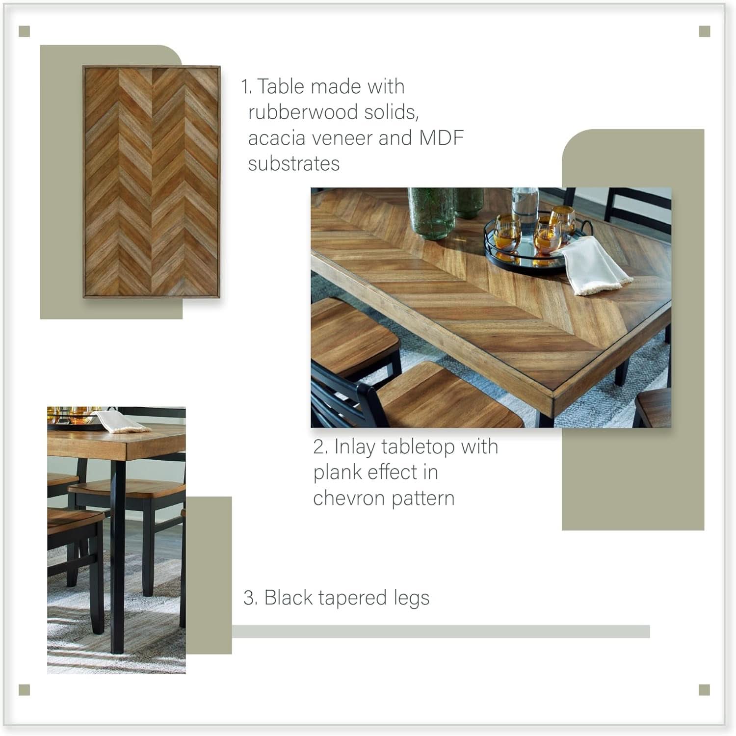 Blondon 60 Inch Solid Wood Dining Set Brown Finish Durable Construction