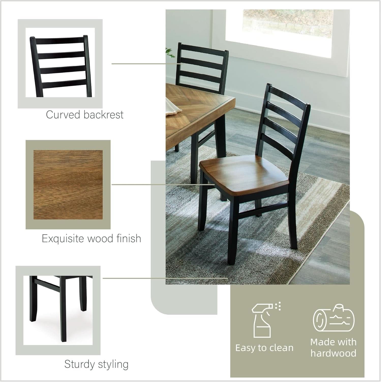 Blondon 60 Inch Solid Wood Dining Set Brown Finish Durable Construction