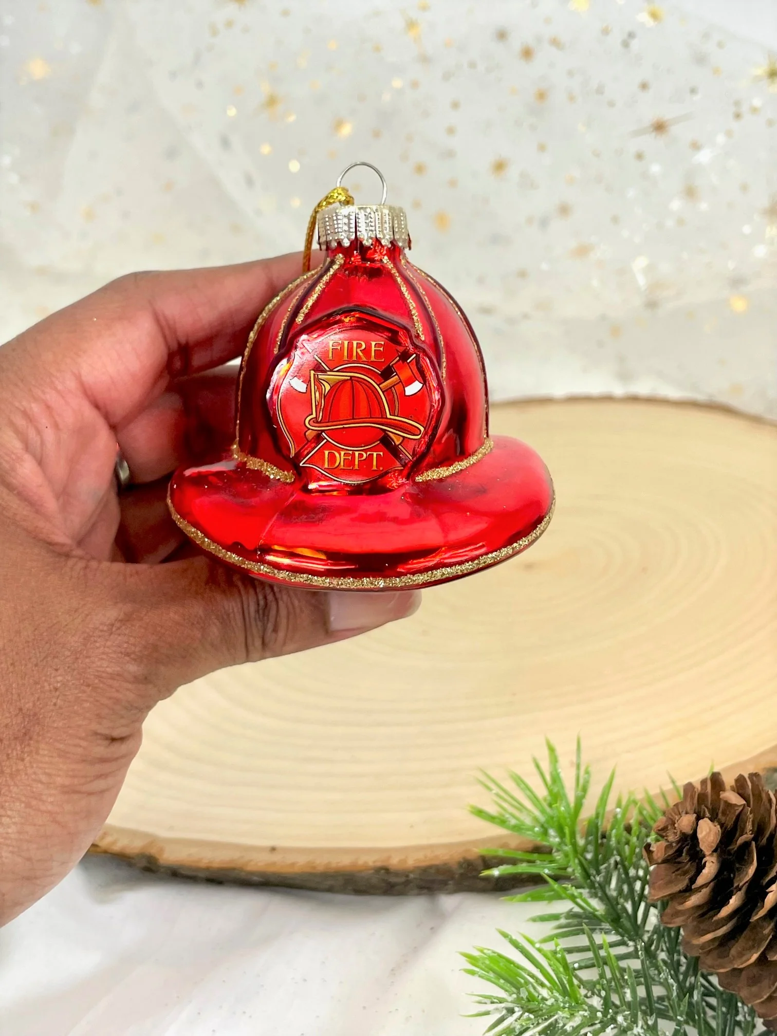 Blown Glass Firefighter Hat Ornament