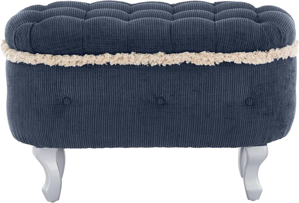 Blue 29.5 Inch Upholstered Storage Ottoman Cushion