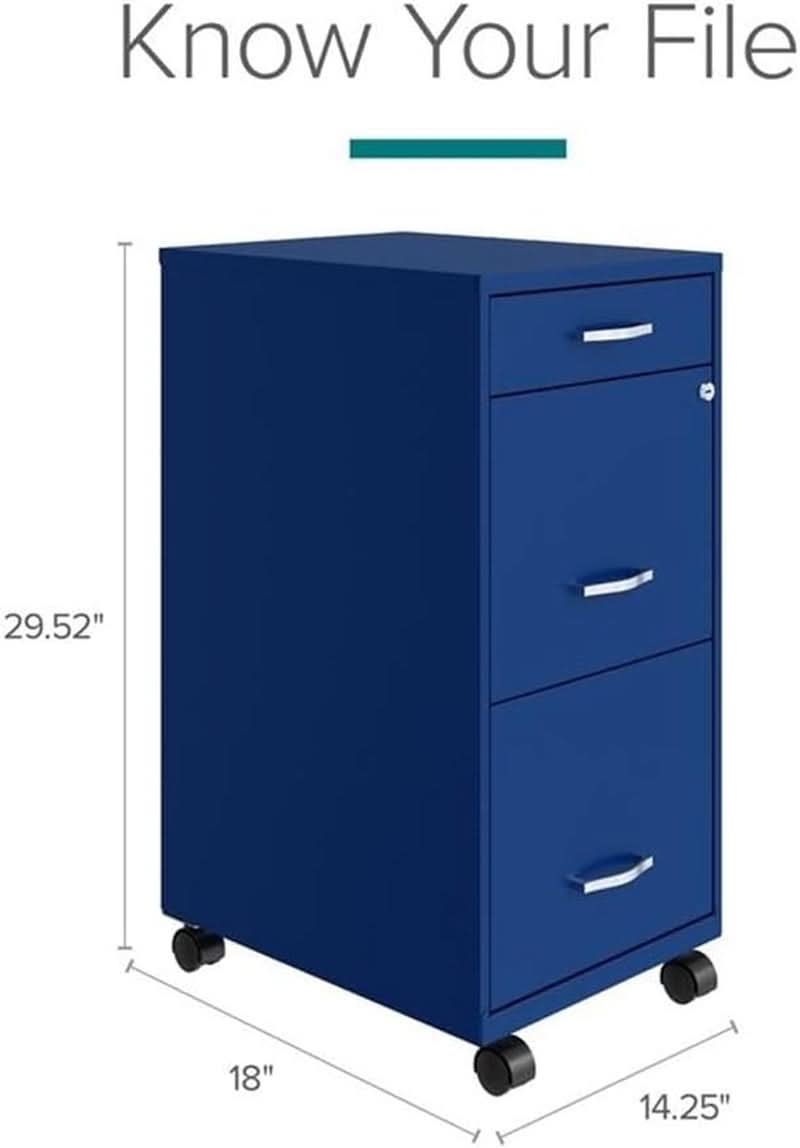 Blue 3 Drawer Vertical File Cabinet Lockable 29 Inch High Metal Office Storage For Home