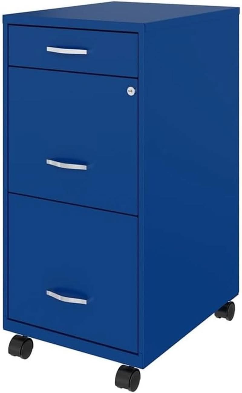 Blue 3 Drawer Vertical File Cabinet Lockable 29 Inch High Metal Office Storage For Home