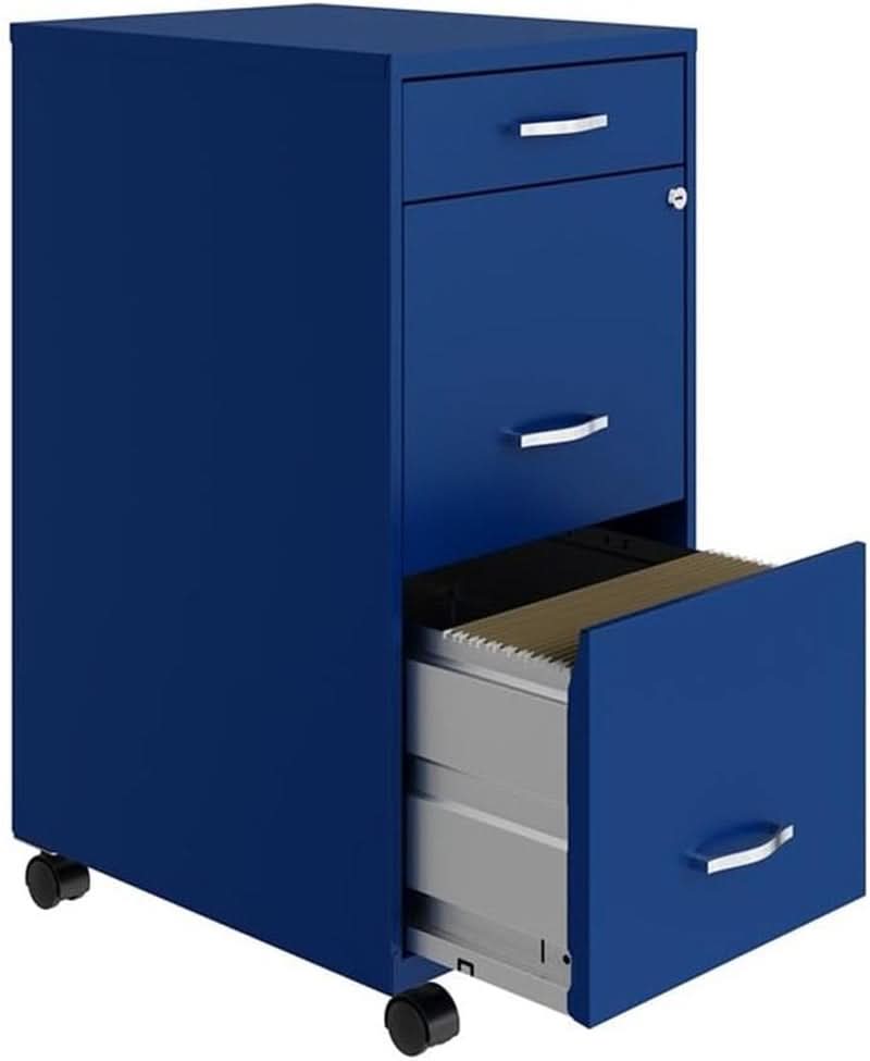 Blue 3 Drawer Vertical File Cabinet Lockable 29 Inch High Metal Office Storage For Home