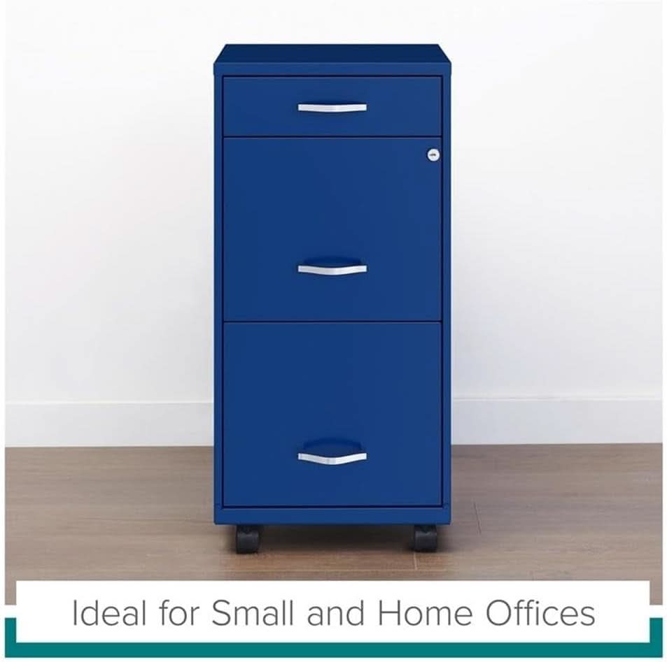 Blue 3 Drawer Vertical File Cabinet Lockable 29 Inch High Metal Office Storage For Home