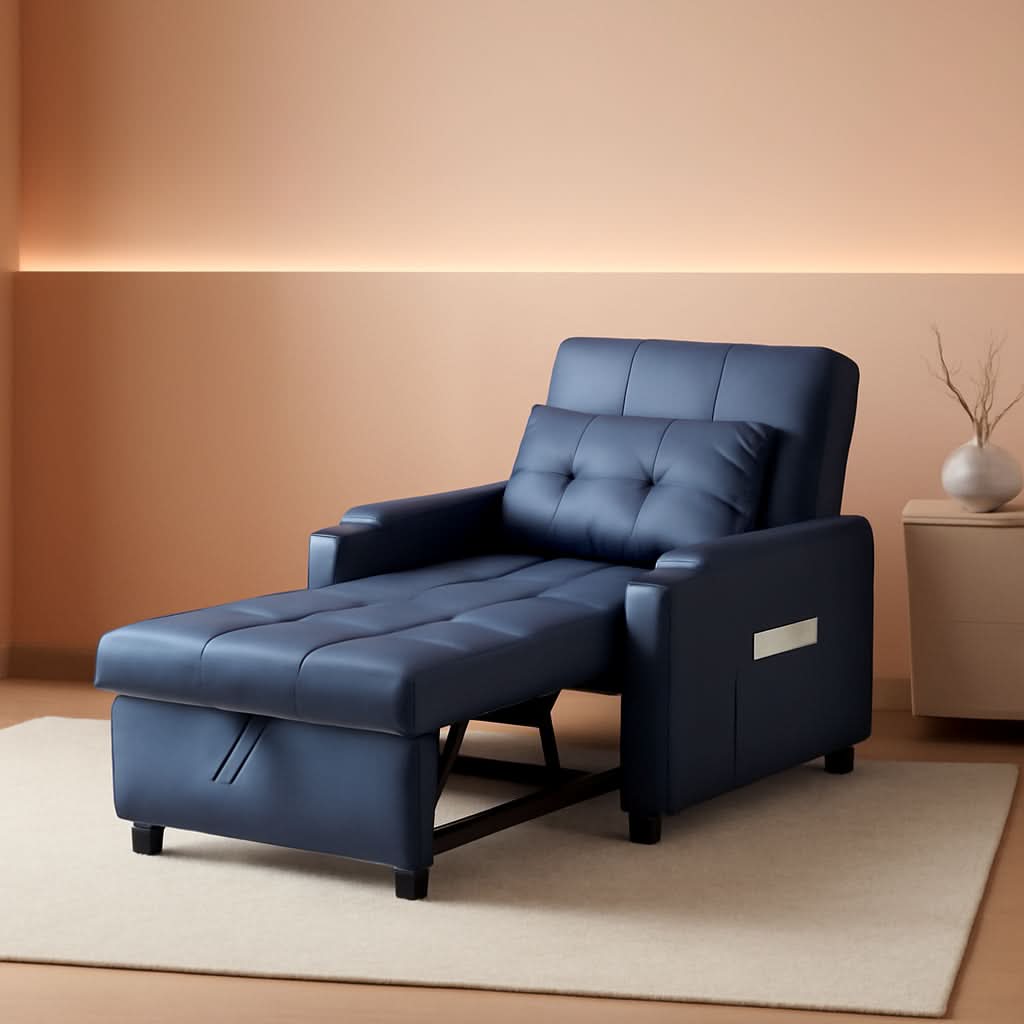 Blue 3 In 1 Sofa Bed Chair Recliner With Adjustable Backrest USB Ports