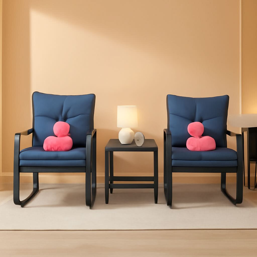 Blue 3 Piece Patio Bistro Set With Rocking Chairs And Cushioned Seats For Outdoor Yard Garden