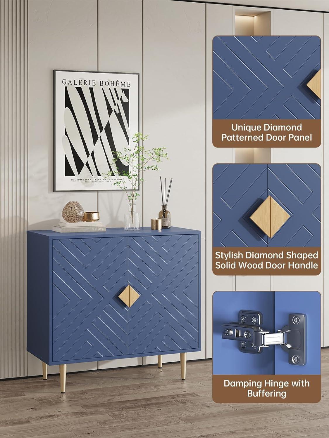 Blue 63 Inch Sideboard Cabinet With Adjustable Shelves