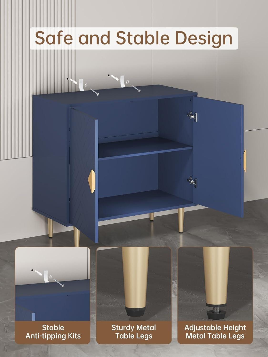 Blue 63 Inch Sideboard Cabinet With Adjustable Shelves