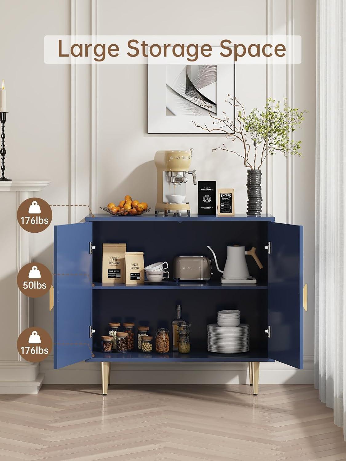Blue 63 Inch Sideboard Cabinet With Adjustable Shelves