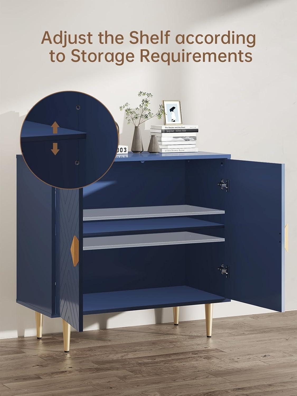 Blue 63 Inch Sideboard Cabinet With Adjustable Shelves