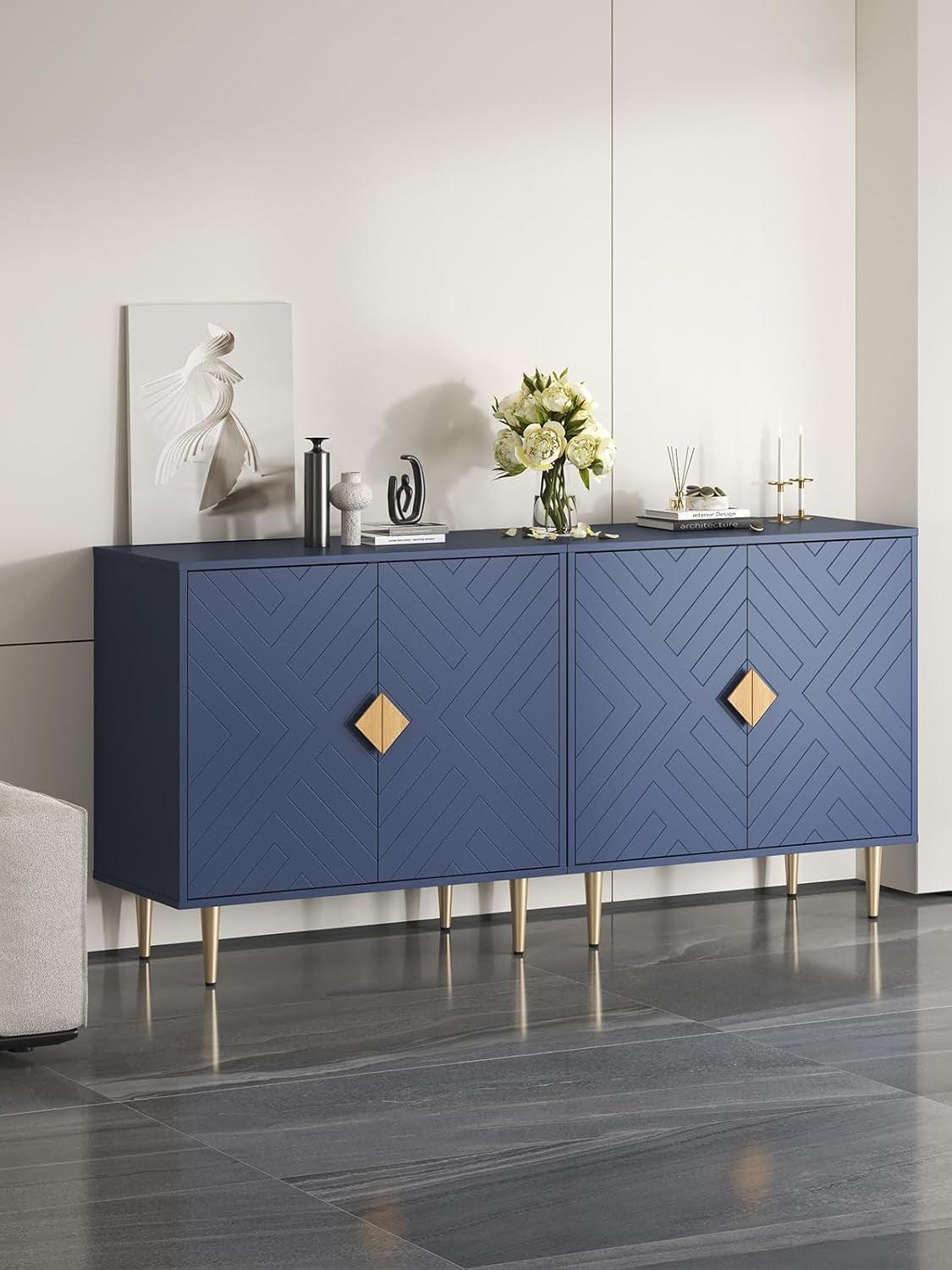 Blue 63 Inch Sideboard Cabinet With Adjustable Shelves