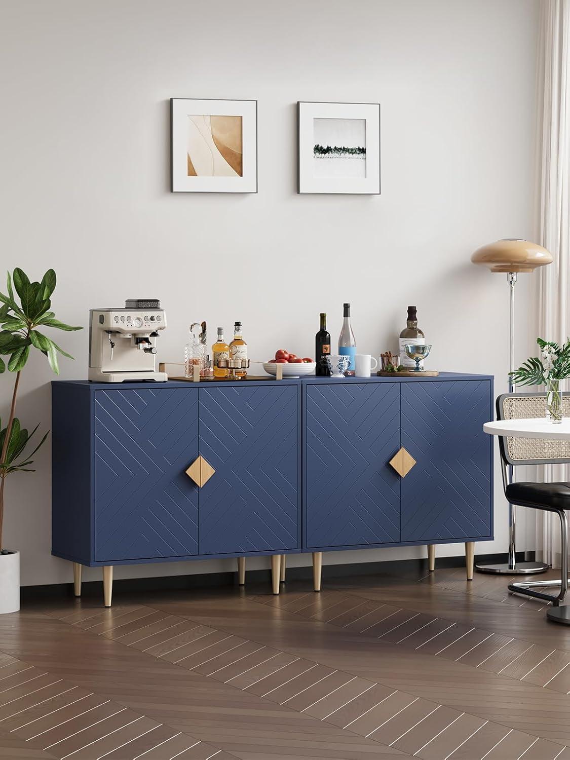 Blue 63 Inch Sideboard Cabinet With Adjustable Shelves