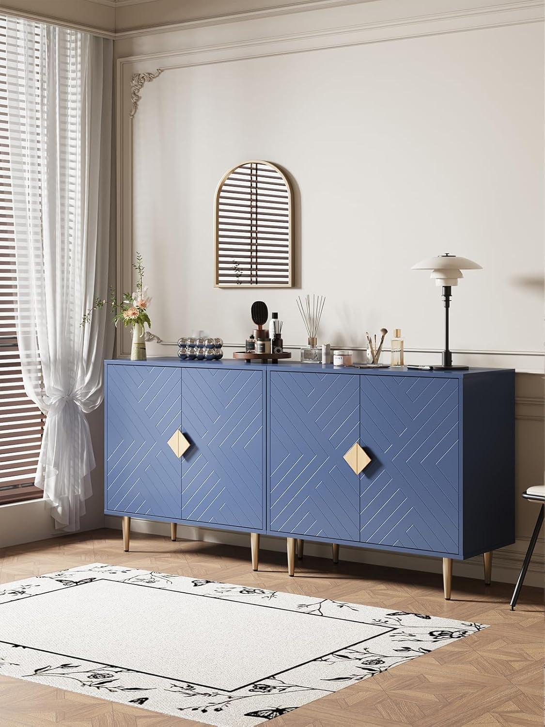 Blue 63 Inch Sideboard Cabinet With Adjustable Shelves