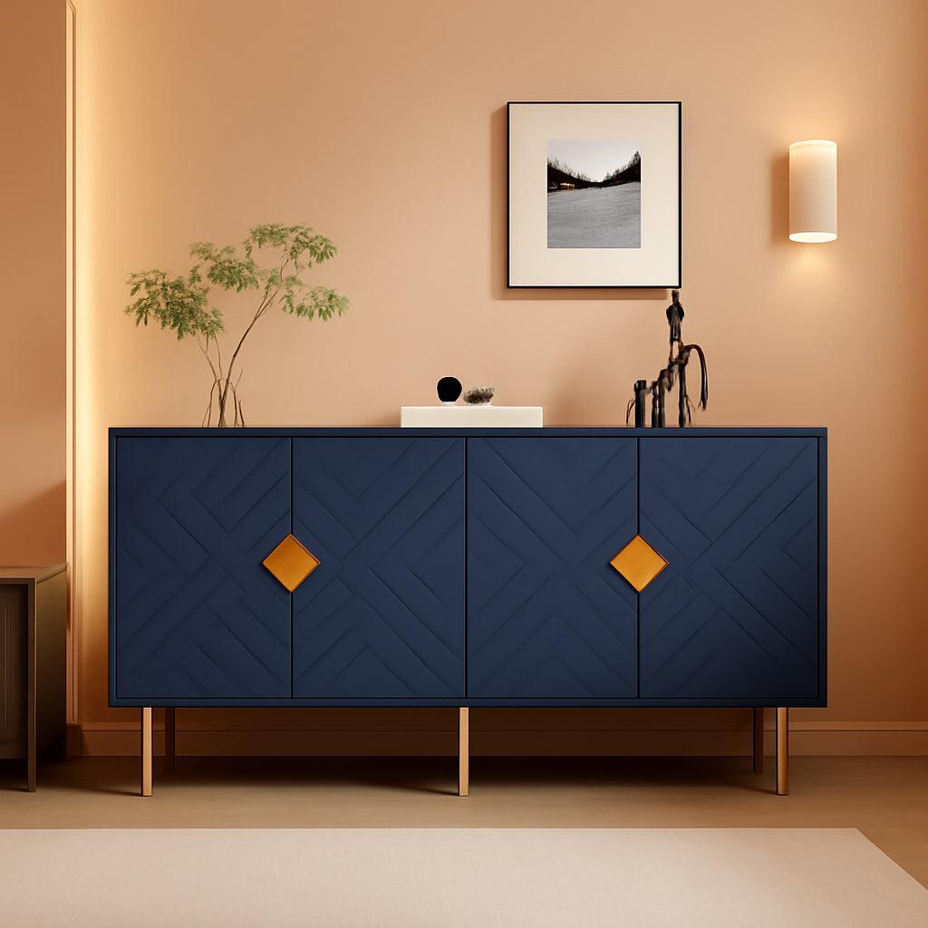 Blue 63 Inch Sideboard Cabinet With Adjustable Shelves