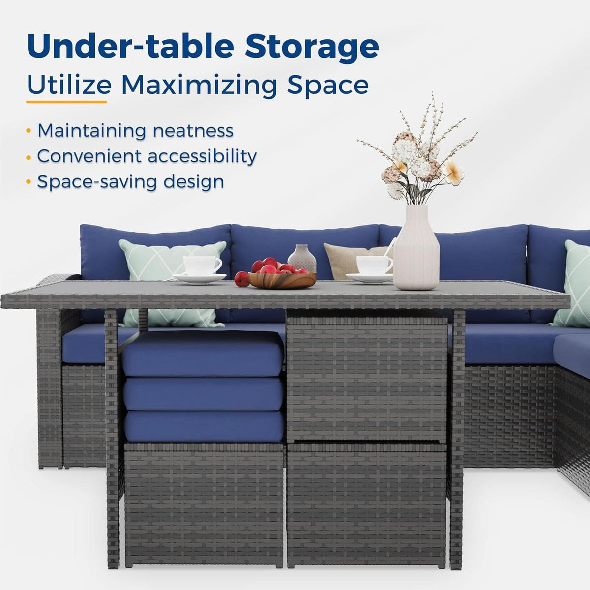 Blue 7 Piece Outdoor Patio Furniture Set With Table Chairs