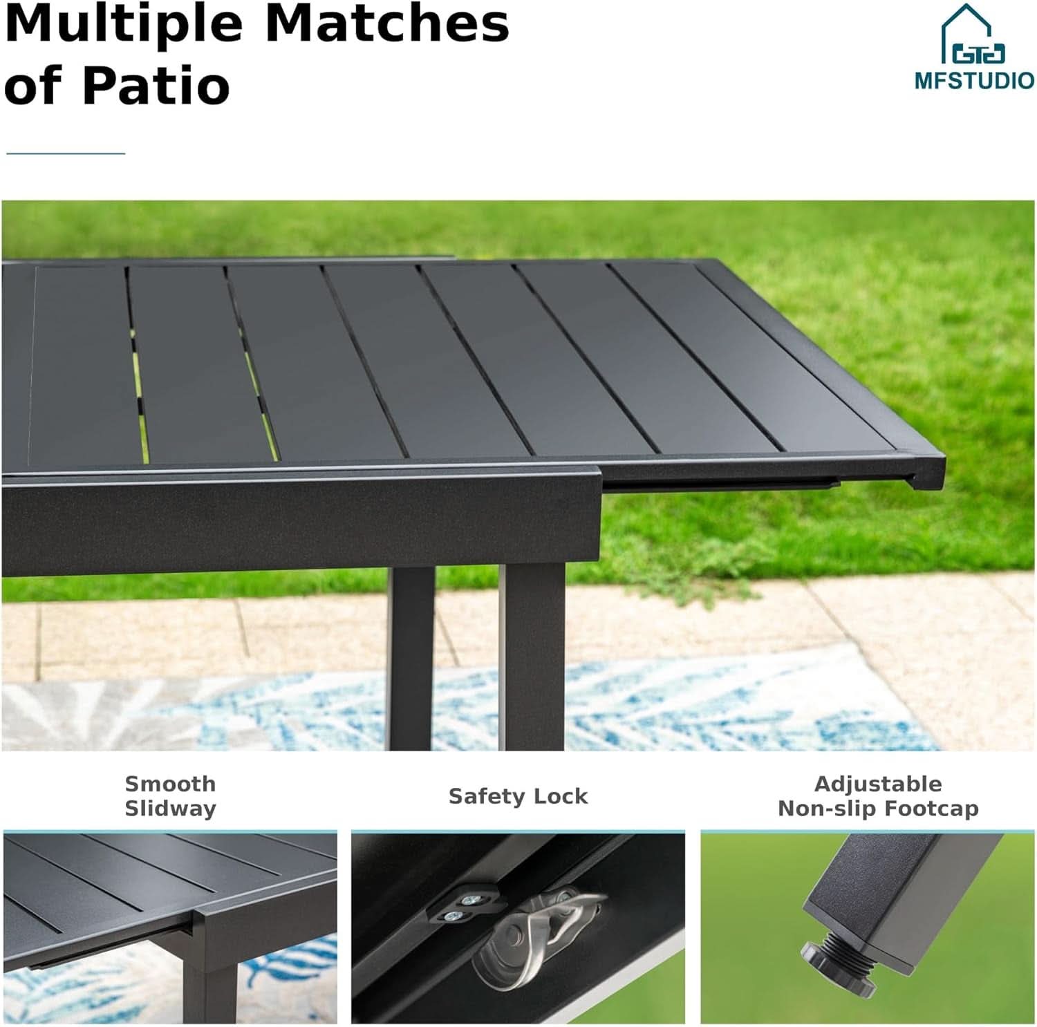 Blue 9 Piece Metal Outdoor Dining Set With Expandable Table
