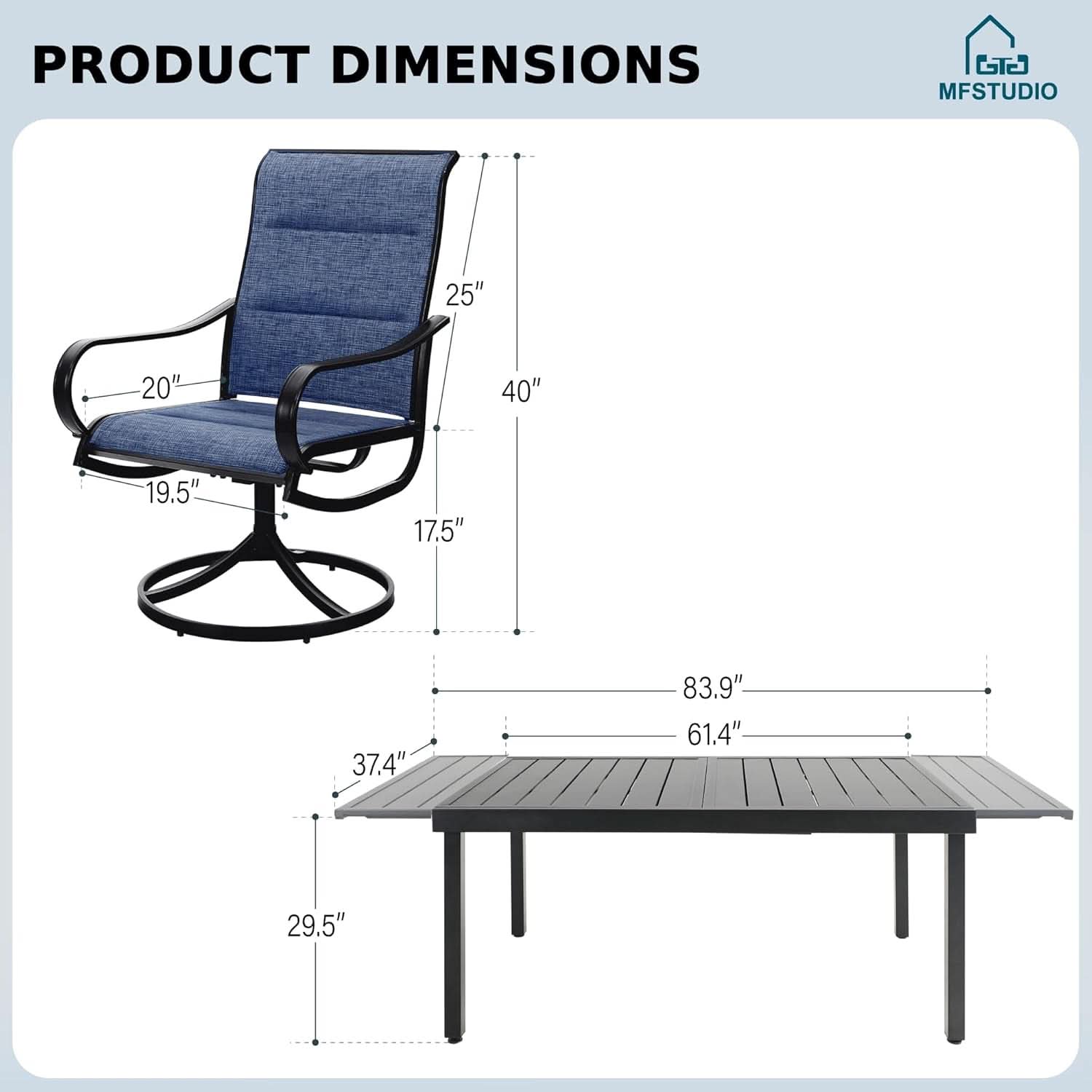 Blue 9 Piece Metal Outdoor Dining Set With Expandable Table